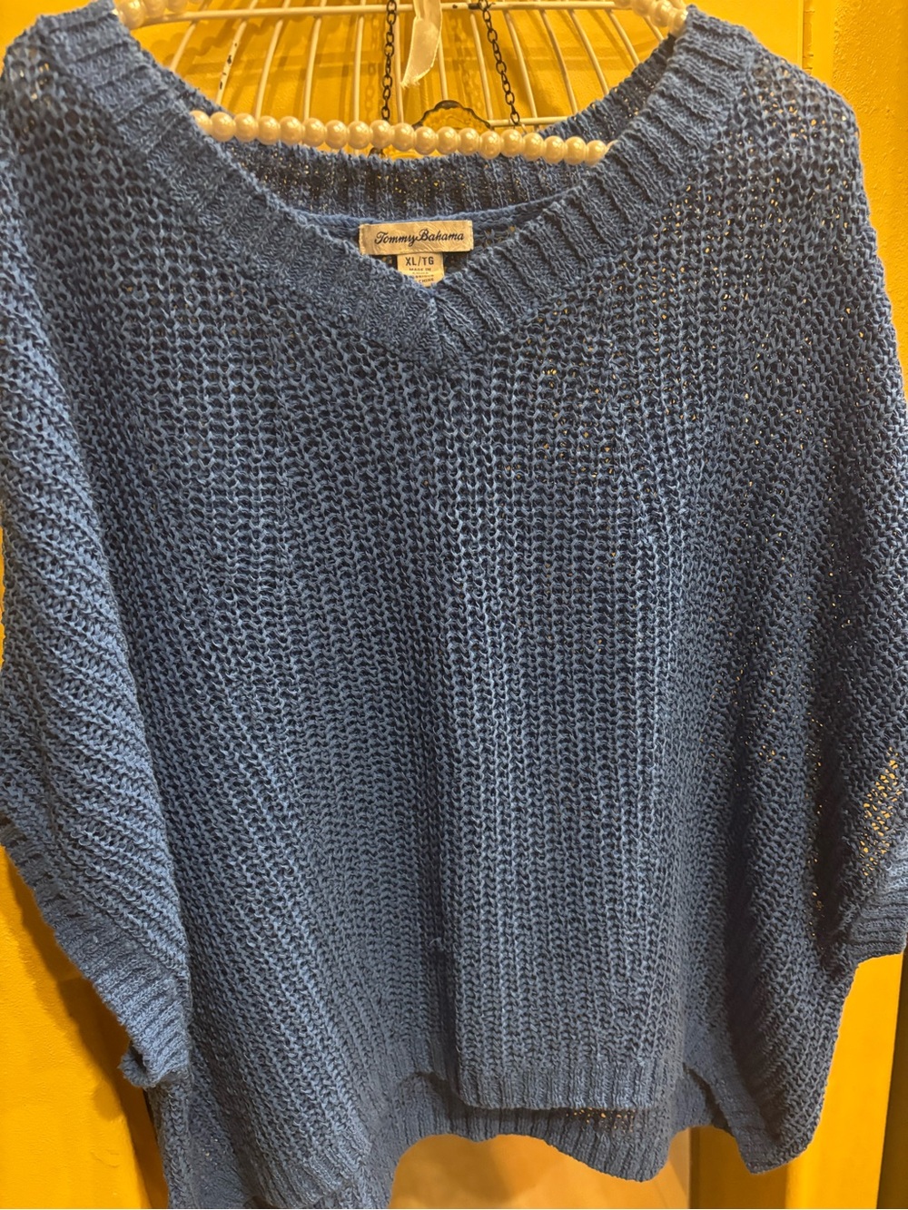 Tommy Bahama Marlina Navy Blue V-Neck Knit Poncho Sweater